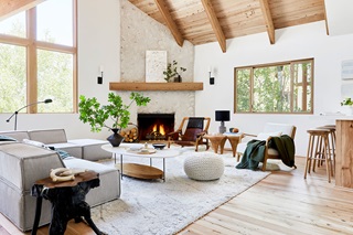 Emily Henderson Mountain House Living Room featuring Marvin windows.