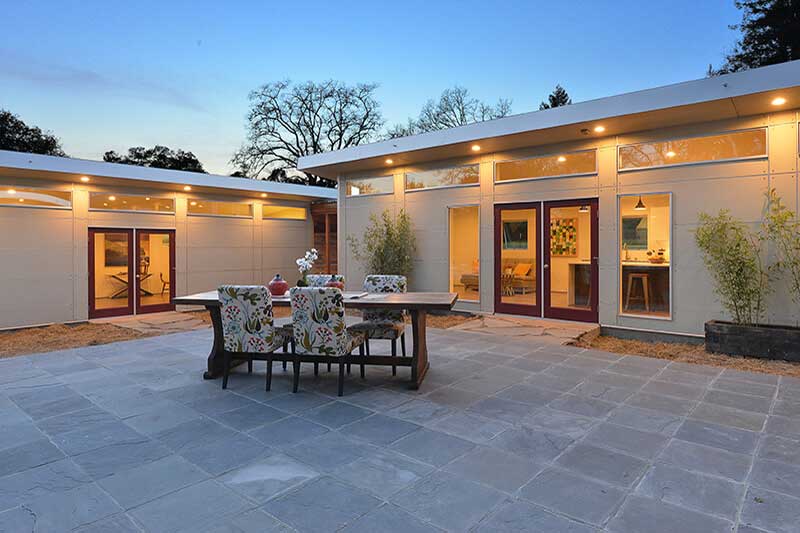 Exterior of a prefab home made by Studio Shed.