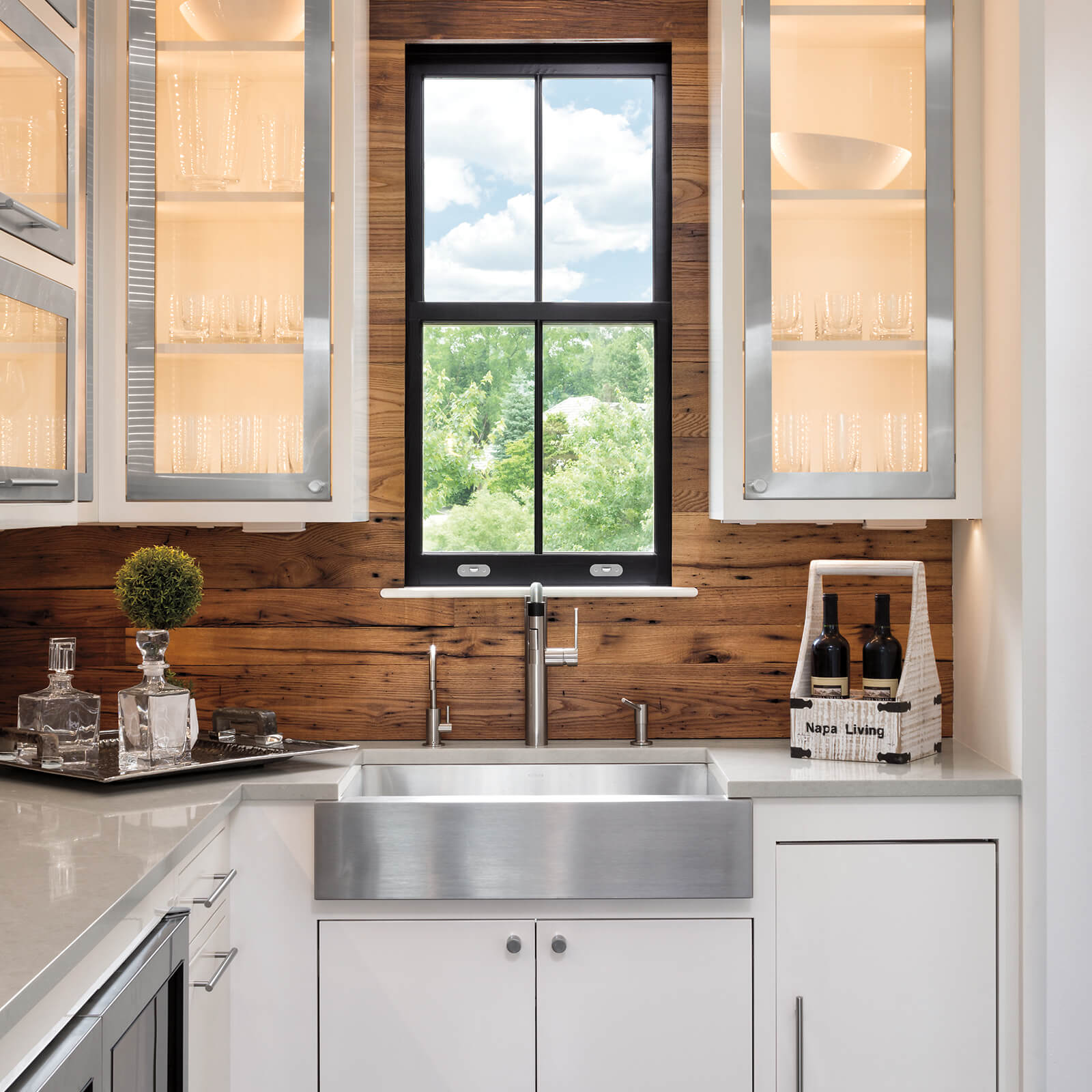 Kitchen with Marvin Signature Ultimate Single Hung G2 Window above modern farm style sink