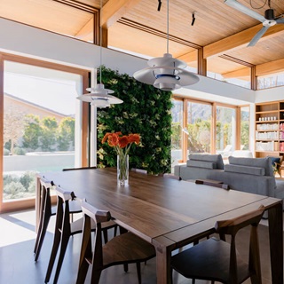 The living room inside Axiom Desert House by Turkel Design.